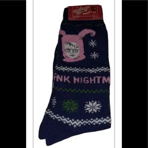 A Christmas Story Crew Socks 1 Pair Men 6-12 Blue w Pink Bunny Ralphie Movie NEW